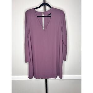 Krisa Long Sleeve Deep V-Neck Shift Mini Dress Plum Purple Women's Size S NWT